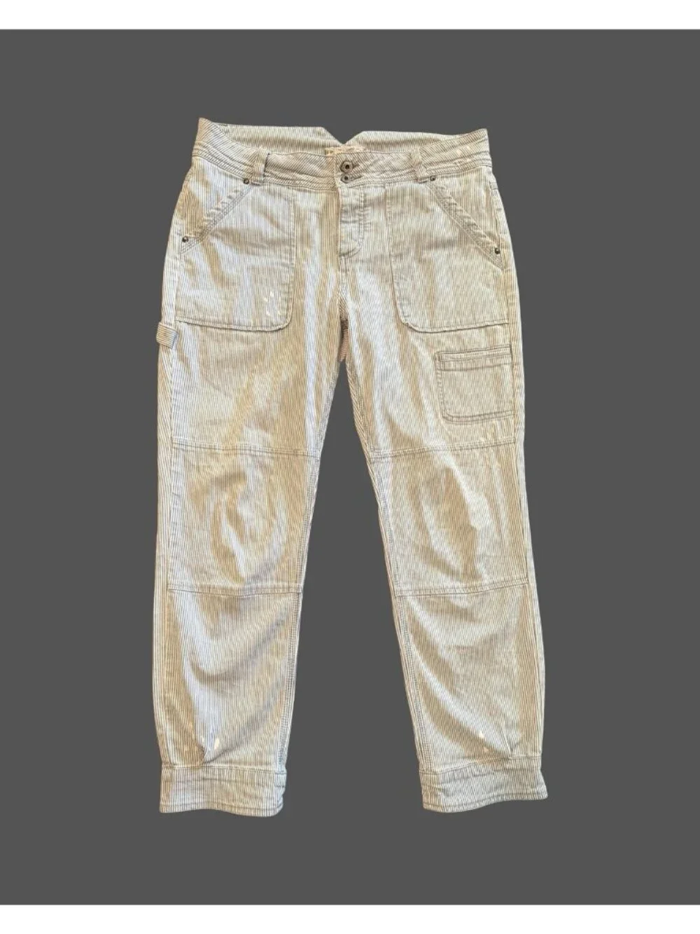 Free People Railroad Striped Tailored Denim Ankle Jeans Sz 8 35x26 Relaxed Boho